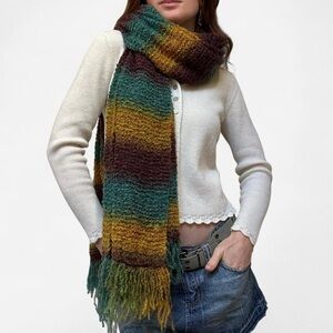 Striped multicolored earthy knit oversized chunky scarf